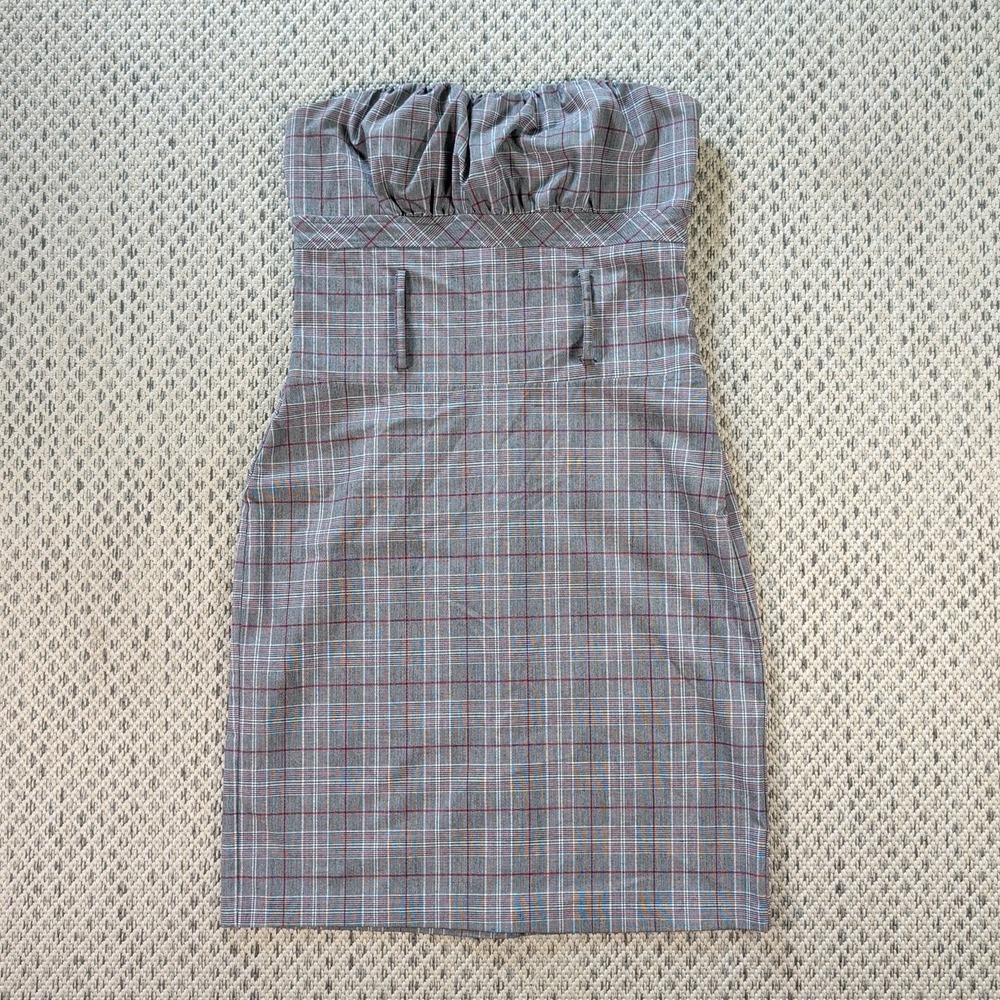 Vintage Y2K Candies Strapless Plaid Tube Dress Preppy Gray Plaid Tartan Women 9